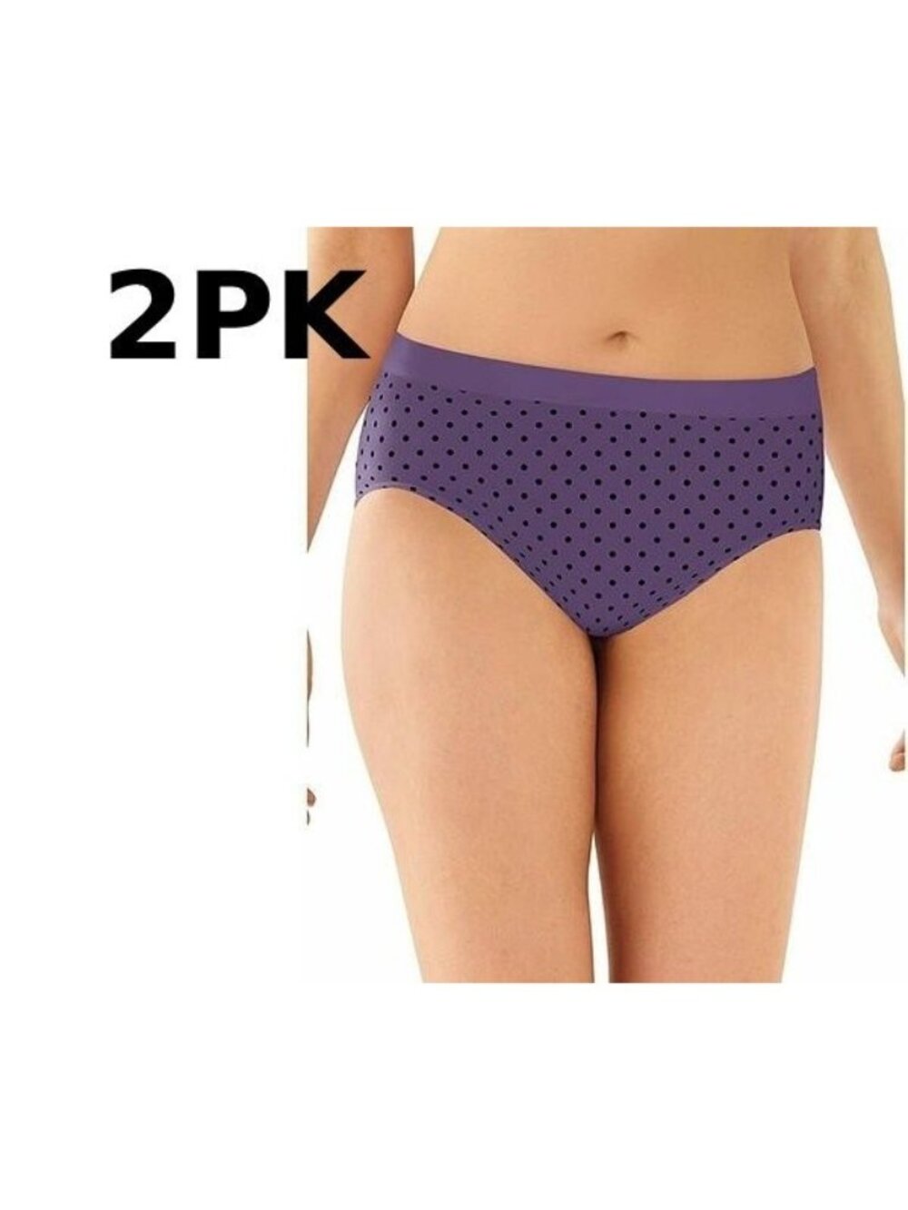 Bali Women 2-PK U Hi-Cut Brief Size 2XL/9 Vista Black Dot Purple STYLE-2362 SALE